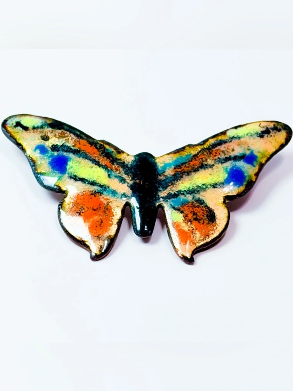 Vintage Enamel Copper Butterfly Brooch Mid Century Modern Abstract Pin OOAK ART - Picture 4 of 5